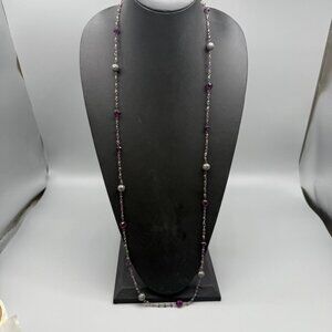 Premier Designs Long Purple Beaded Necklace With Silver-Tone Filigree Accents 43